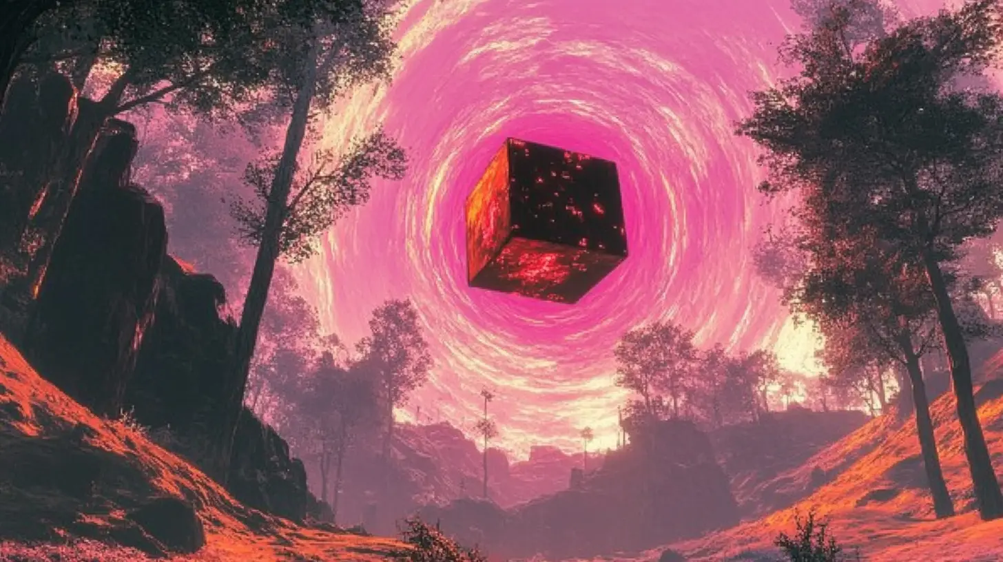 A cube coming out of a portal